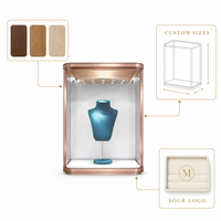 Vitrine de présentation de bijoux en verre trempé doré de luxe avec éclairage LED, dimensions personnalisables pour magasin