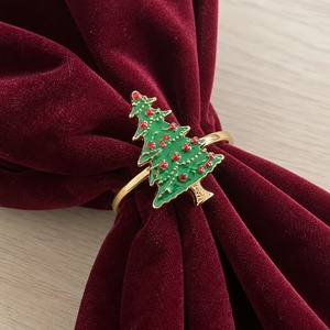 Serviettes de table en velours avec nœuds pour sapin de Noël, accessoires de table décoratifs en peluche rouge et vert pour la maison en période des fêtes - Product Image 2
