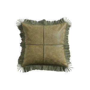 장식용 탑 스티칭과 프린지 베개 케이스가있는 PU 가죽 패치/ - Product Image 3