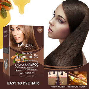 Vente en gros MOKERU Sachet d'huile d'argan 25ml shampooing de coloration permanente teinture capillaire shampooing noir pour femmes hommes couverture grise 100% - Product Image 6