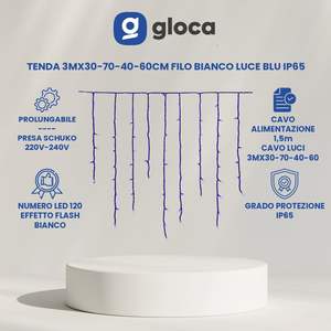 Luces LED Gloca para Cortinas, Cable Blanco de 3m, Luz Azul, IP65, para Decoración de Fiestas - Product Image 2