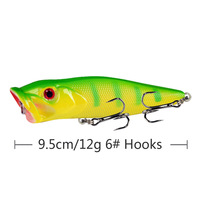 Leurre Popper Topwater 9,5 cm 12 g, appât dur pour la pêche en eau salée, pour la pêche à la traîne, gros gibier