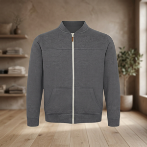 Sweat-shirt zippé gris uni pour homme, col montant, coupe classique, veste décontractée en polaire respirante, matière French Terry, idéal pour l'automne - Product Image 3