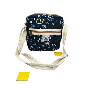 HIMALAYAN HEMP Canvas Cross Body <b>Bag</b> <b>Heart</b> Pattern Zipper Closure Casual Daily Use 19x6.5x19cm Eco-Friendly - Product Image 1