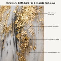 Peinture murale abstraite en feuille d'or véritable, cascade tombante, sur toile, pour hall de villa, salon, décoration de luxe