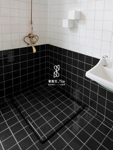 Tường màu đen cắt góc cạnh cong nghệ thuật gạch góc vòi hoa sen hồ quang bóng trang trí góc gạch khảm gốm - Product Image 2