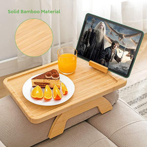 Bandeja de bambú para brazo de sofá, mesa de sofá de madera con forma personalizada y soporte giratorio para teléfono, mesa de desayuno plegable - Product Image 2