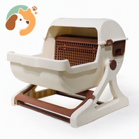 Bac à litière semi-fermé pour chat, toilette pour chat sans bêchage avec système de tamisage, bac à litière durable en PP pour toutes les saisons