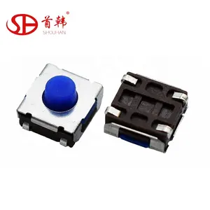 Interruptor tátil 6x6, instock, botão de borracha da cor azul, smd j, interruptor tático de curva