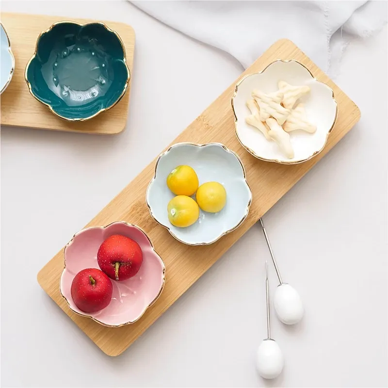 Piring bumbu porselen bunga sakura, piring hidangan penutup mangkuk hidangan pembuka piring saji untuk dapur rumah