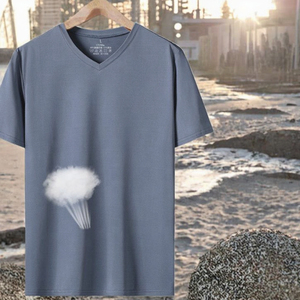 Camiseta de Verano Personalizada para Hombre, Cuello en V, Manga Corta, Tela de Poliéster/Spandex, Secado Rápido y Transpirable, Diseño Liso, Estilo Casual - Product Image 3