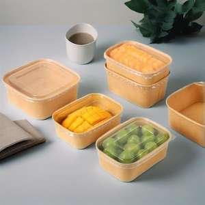 16 24 30 36oz Reciclable Desechable Rectangular Marrón Papel Sopa Tazón de comida Papel Kraft Cuadrado Ensalada Contenedor Cuencos Tapa Sushi - Product Image 6