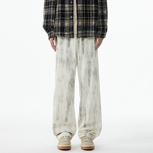 Customized logo Spring 2025 new casual pants men's American retro <b>tie</b>-dyed cool brand straight sweater pants drooping wide-leg - Product Image 2