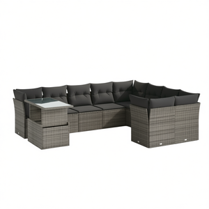 Ensemble de canapés de jardin en rotin gris avec verre trempé, mobilier d'extérieur 6 places, design contemporain, résistant aux intempéries - Product Image 1