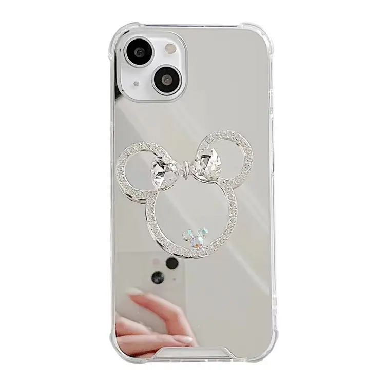 Wholesale 2023 Hot Selling Cute Lovely Mirror Flash Diamond Cartoon Stand Female Makeup Phone Cases Accessories For Iphone 14
