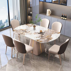 Set Tavolo <span class=keywords><strong>da</strong></span> <span class=keywords><strong>Pranzo</strong></span> Rotondo Allungabile con Piano in Marmo di Lusso Moderno e Sedie <span class=keywords><strong>da</strong></span> 4 6 8 Posti per Arredamento Soggiorno di Design - Product Image 1