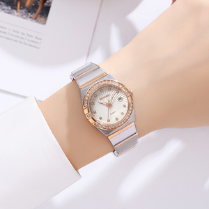 Reloj de cuarzo auténtico para mujer, reloj de acero inoxidable con detalles de diamantes, reloj informal impermeable para negocios - Product Image 1