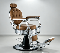 Fauteuil de barbier pivotant hydraulique classique de luxe à boutons capitonnés marron pour salon de coiffure professionnel