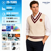 Gilet en tricot torsadé pour homme, col en V, motif Argyle, uniforme scolaire, gilet tricoté, logo personnalisé, club, équipe scolaire, OEM, ODM, tricots