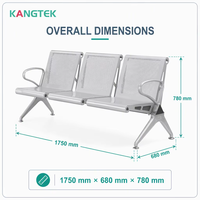 Usine KANGTEK Vente en gros Chaises de salle d'attente d'hôpital Chaise d'attente 3 places en acier inoxydable pour aéroport