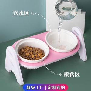 Ceramic Cat Bowl Double Dish Adjustable Height Detachable Feeding Stand For Cats - Product Image 5
