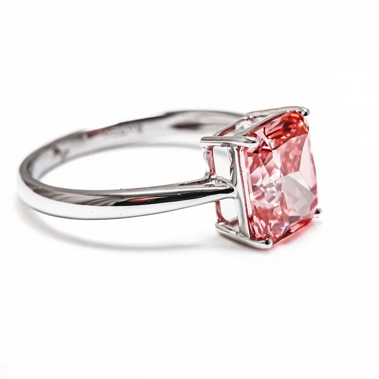 アニバーサリークラシックスタイルのホワイトゴールドヒップホップダイヤモンドリング用のピンク色のCVDラボで育ったダイヤモンドジュエリー
