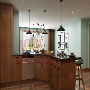 Manufacturer Apartment Wooden Solid Wood Kitchen Cabinet Custom Service Classical Kitchen Cabinets with Brown Coating - Product Image 5