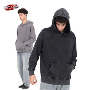 Sudadera con capucha extragrande de 350GSM, 80% algodón, con efecto desgastado, hombros caídos, lavado vintage y tejido de rizo. - Product Image 1