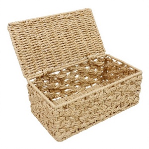 Natural Paper <b>Rope</b> Rectangle Storage <b>Basket</b> Eco-Friendly Rustic Organizing Box for Sundries Storage - Product Image 1