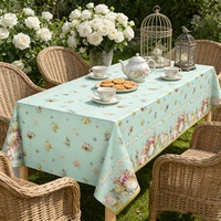 Kain Taplak Meja Vintage Motif Bunga Kongyu Home Textiles, Persegi Panjang, Warna Hijau Mint, Cetakan Keranjang Bunga, untuk Pesta Teh, Dekorasi Rumah dan Taman