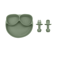 Assiette pour bébé écologique en gros avec ensemble de couverts, logo personnalisé, usine, silicone de qualité alimentaire, assiette d'alimentation pour enfants sans BPA