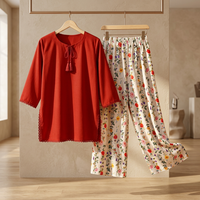 Ensemble coordonné 2 pièces MUZANG pour femmes, style bohème floral, hauts à manches trois quarts, coton, fibre de bambou, respirant, printemps/été