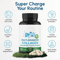 Capsules de collagène multi-sources avancées, types I, II, III, acide hyaluronique, vitamine C, complément alimentaire pour les cheveux, la peau, les ongles et les articulations