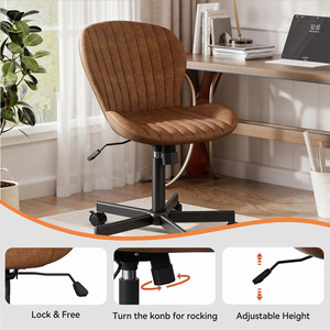 Silla de Oficina Ergonómica Moderna de Cuero PU, sin Brazos, Altura Ajustable, Giratoria, con Ruedas Silenciosas, para Oficina en Casa, Sala de Estar, Escuela - Product Image 4