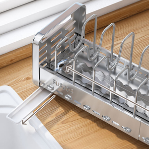 Organizador de armario de cocina compacto de acero inoxidable 304, <span class=keywords><strong>estante</strong></span> de secado de <span class=keywords><strong>platos</strong></span> integrado, <span class=keywords><strong>estante</strong></span> de almacenamiento, utensilio, soporte para cubiertos para el hogar - Product Image 4