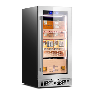 Caja para puros de acero inoxidable negro de 96L con control inteligente de humedad y pantalla digital, marco de madera de cedro - Product Image 6