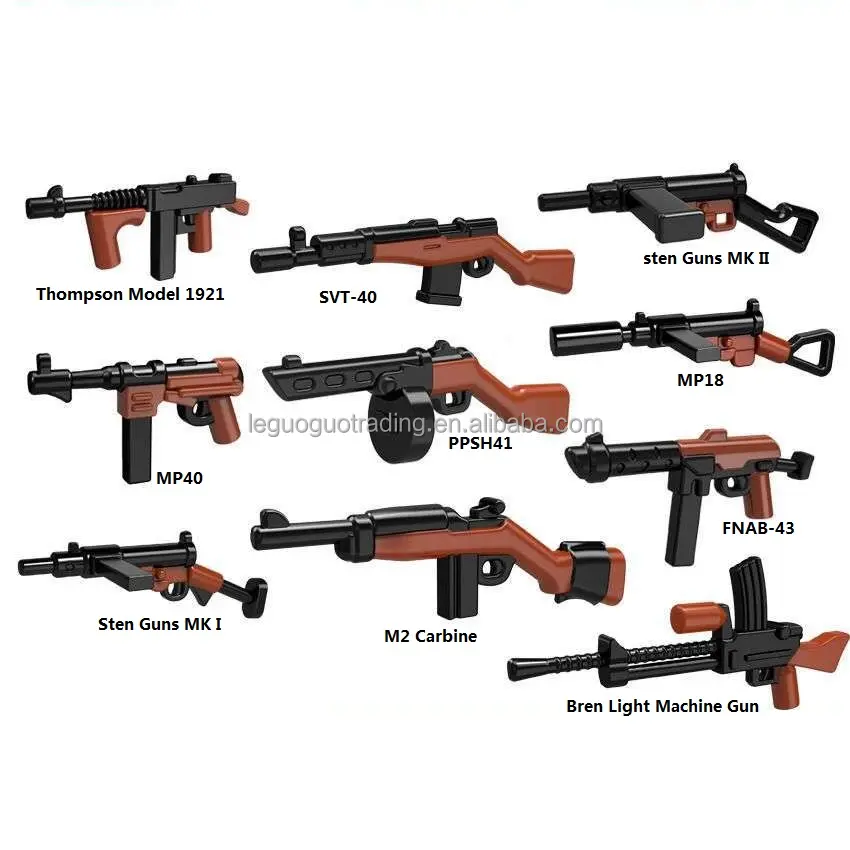Аксессуары для оружия WW2, военный комплект оружия, пистолет с пулями, предназначенный для минифигов, игрушечные пистолеты, строительные блоки, игрушки для детей
