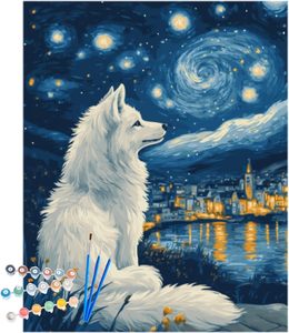 Kit de <span class=keywords><strong>peinture</strong></span> par numéros SONGWOO ART sans cadre, motif <span class=keywords><strong>loup</strong></span> et ciel étoilé, pour décoration murale à la maison - Product Image 1