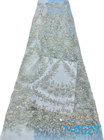 Tissu de Luxe Brodé Perlé Entièrement en Tulle de Dentelle Française avec Paillettes, Prix d'Usine en Gros