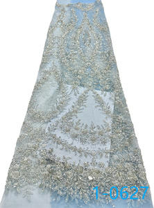 All'ingrosso tessuto di prezzo di fabbrica con perline <span class=keywords><strong>Tulle</strong></span> ricamato <span class=keywords><strong>in</strong></span> pizzo francese pesante tessuto rosso con perline tessuto di pizzo con paillettes - Product Image 5
