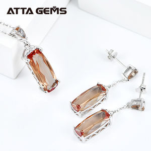 Conjuntos de joyería de piedras preciosas de sultanita sintética para mujer, aretes de Plata de Ley 925 con forma rectangular, collar, regalo de boda para mujer - Product Image 6