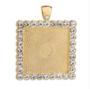 10pcs/lot 25mm bezel gold silver crystal square hiphop diamond africa luxury charms designer pendants for jewelry making