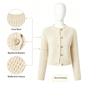 VELAN Nuova Collezione Primavera-Estate, <span class=keywords><strong>Cardigan</strong></span> da Donna in Maglia Leggera con Bottoni, Maniche Lunghe e Volant - Product Image 2