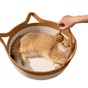 <span class=keywords><strong>Ama</strong></span>-zon Panier en corde de coton Offre Spéciale tissé à la main Nid de couchage pliable fait à la main Grattoir naturel Lit pour chien et chat - Product Image 1