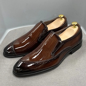 <span class=keywords><strong>Zapatos</strong></span> de <span class=keywords><strong>charol</strong></span> de cuero genuino para <span class=keywords><strong>hombre</strong></span>, calzado de vestir, para boda, fiesta, oficina, sin cordones, rojo, negro, marrón - Product Image 6