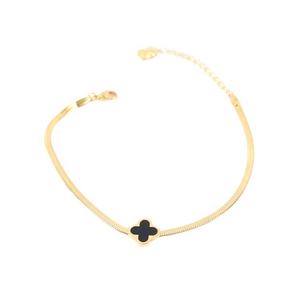 Moda donna ragazze acciaio inossidabile placcato oro smalto nero foglia design catena piatta cavigliera piede braccialetto - Product Image 2