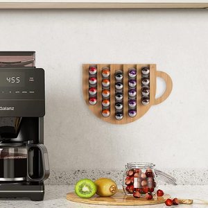 Soporte de madera para bolsas de café y té, soporte de pared de bambú para cápsulas de café, soporte para cápsulas con capacidad, soporte para bolsas de café en forma de taza - Product Image 1
