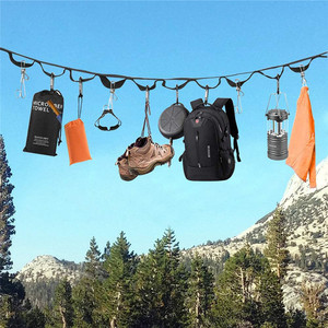 Cuerda portátil para tendedero de camping al aire libre con 19 ganchos, cuerda de nailon para colgar, para tiendas de campaña, almacenamiento y secado de equipo de viaje - Product Image 2