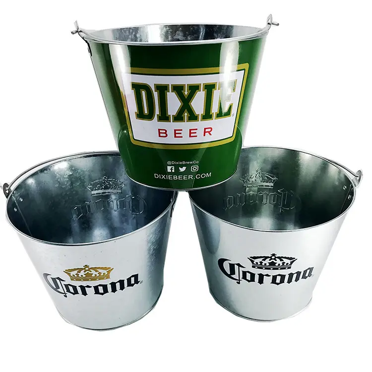 Balde de gelo para barra de coquetel/para festas, balde de gelo de metal 5qt, cerveja de lata, logotipo personalizado para promoção de líquidos de vinho