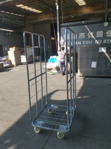 Chariot de manutention en acier bleu à face ouverte, chariot à cage roulante en treillis métallique pour la manutention des matériaux - Product Image 6